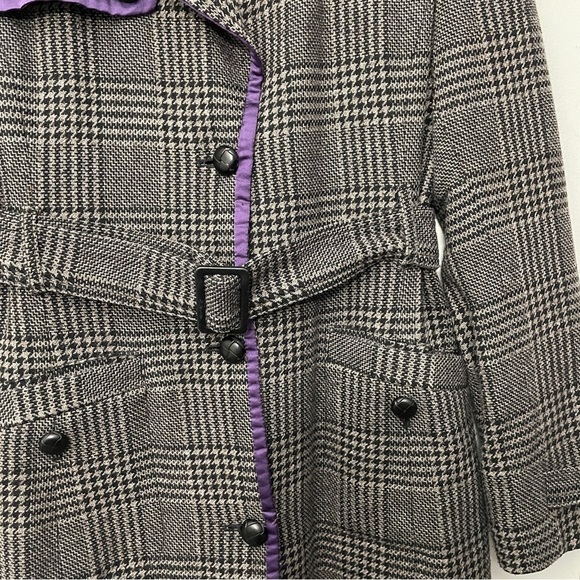 Kenneth Cole Wool Blend Houndstooth Dress Coat | Purple Brown Grey | Siz… - Picture 3 of 10